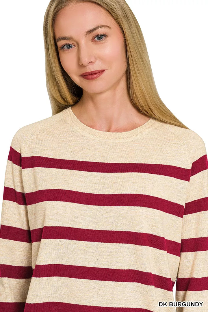 Striped crew neck sweater with ribbed cuffs and hem