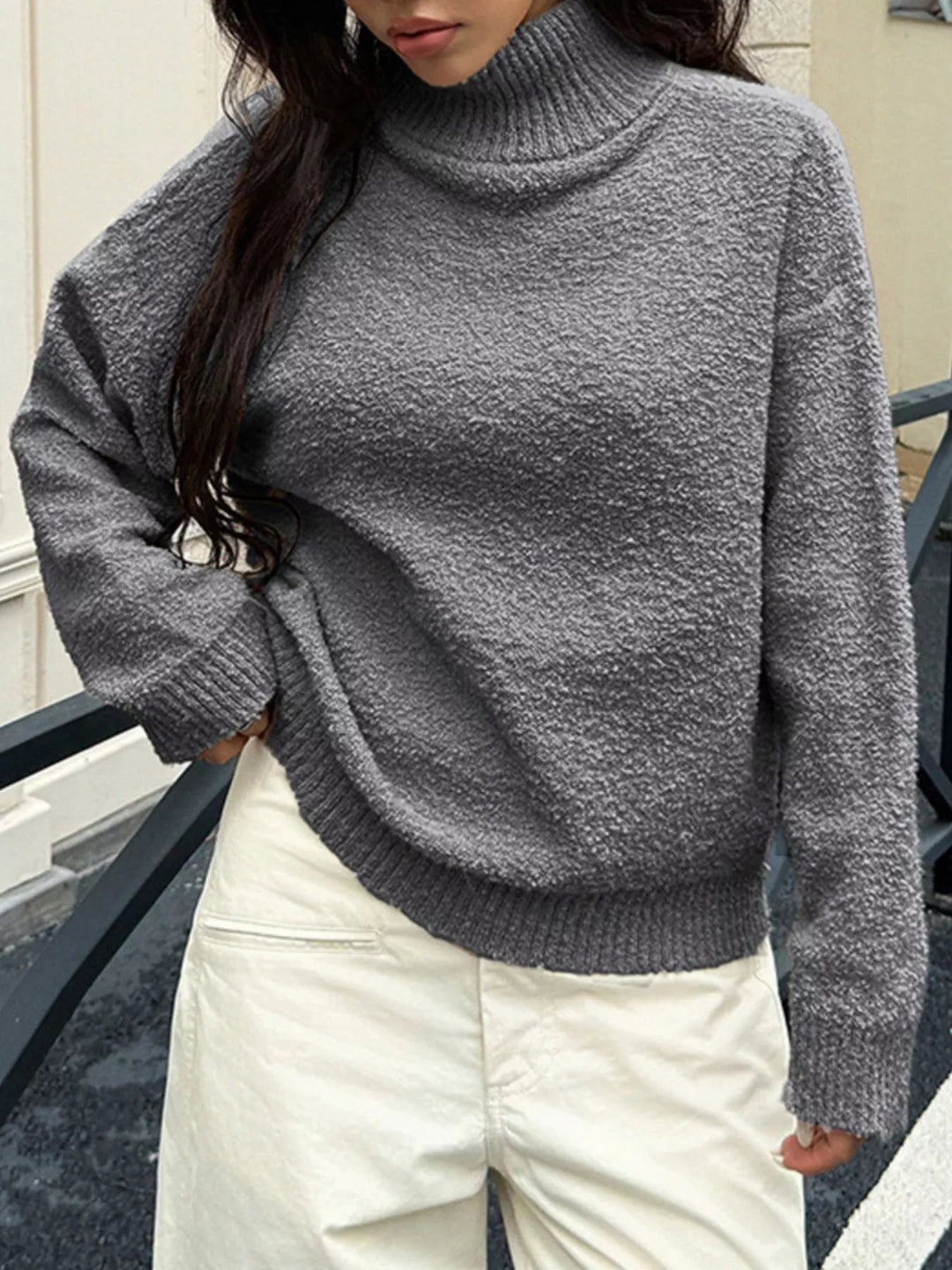 Textured knit turtleneck sweater with drop shoulders