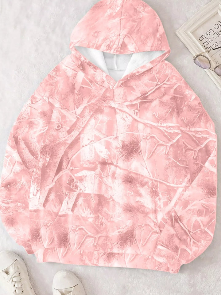 Oversized branch print hoodie with kangaroo pocket