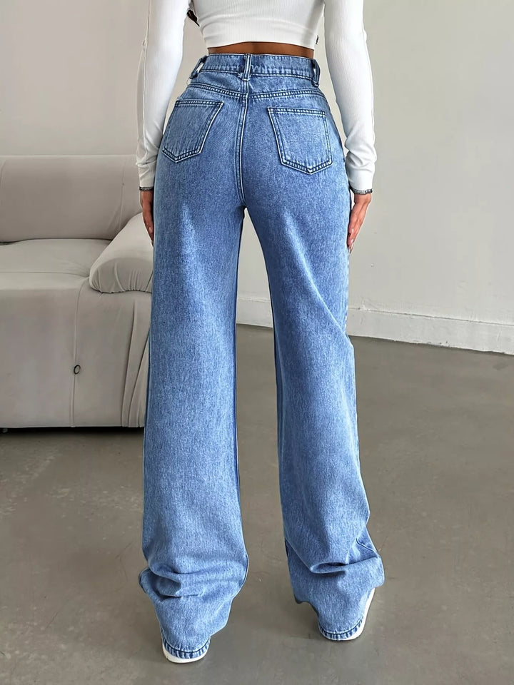 High-rise wide leg denim jeans with side pockets