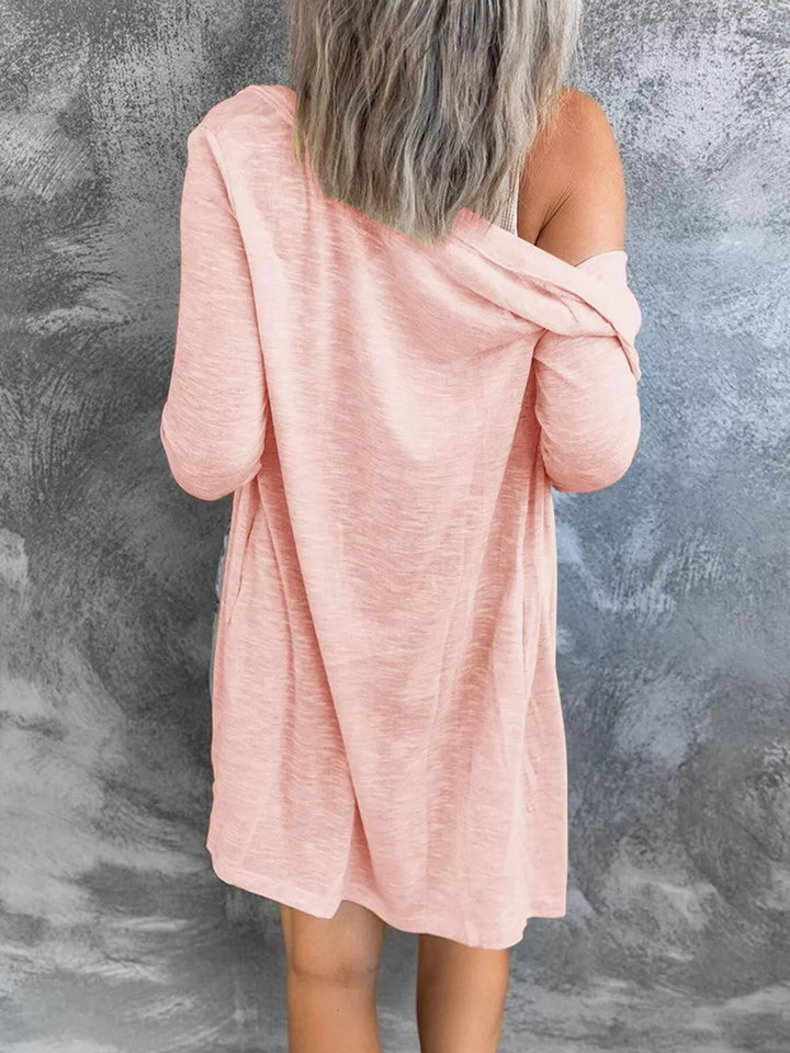 Lightweight button-front longline open knit cardigan