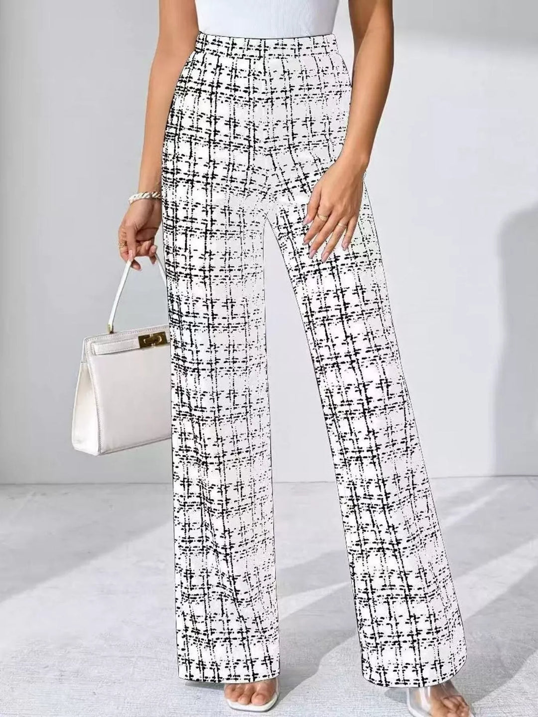Plaid print wide-leg high-rise pants
