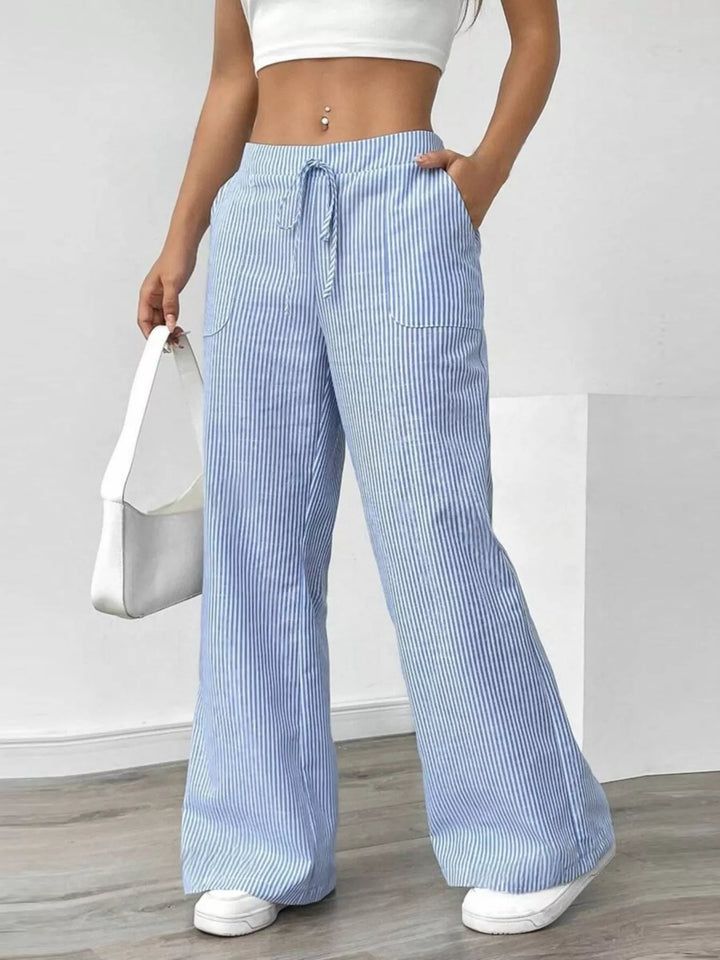 Pinstripe wide-leg pants with drawstring waist