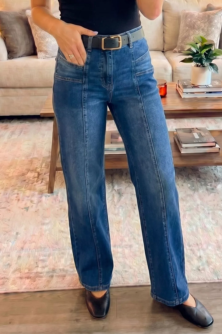 High-rise wide-leg jeans with center seam detail