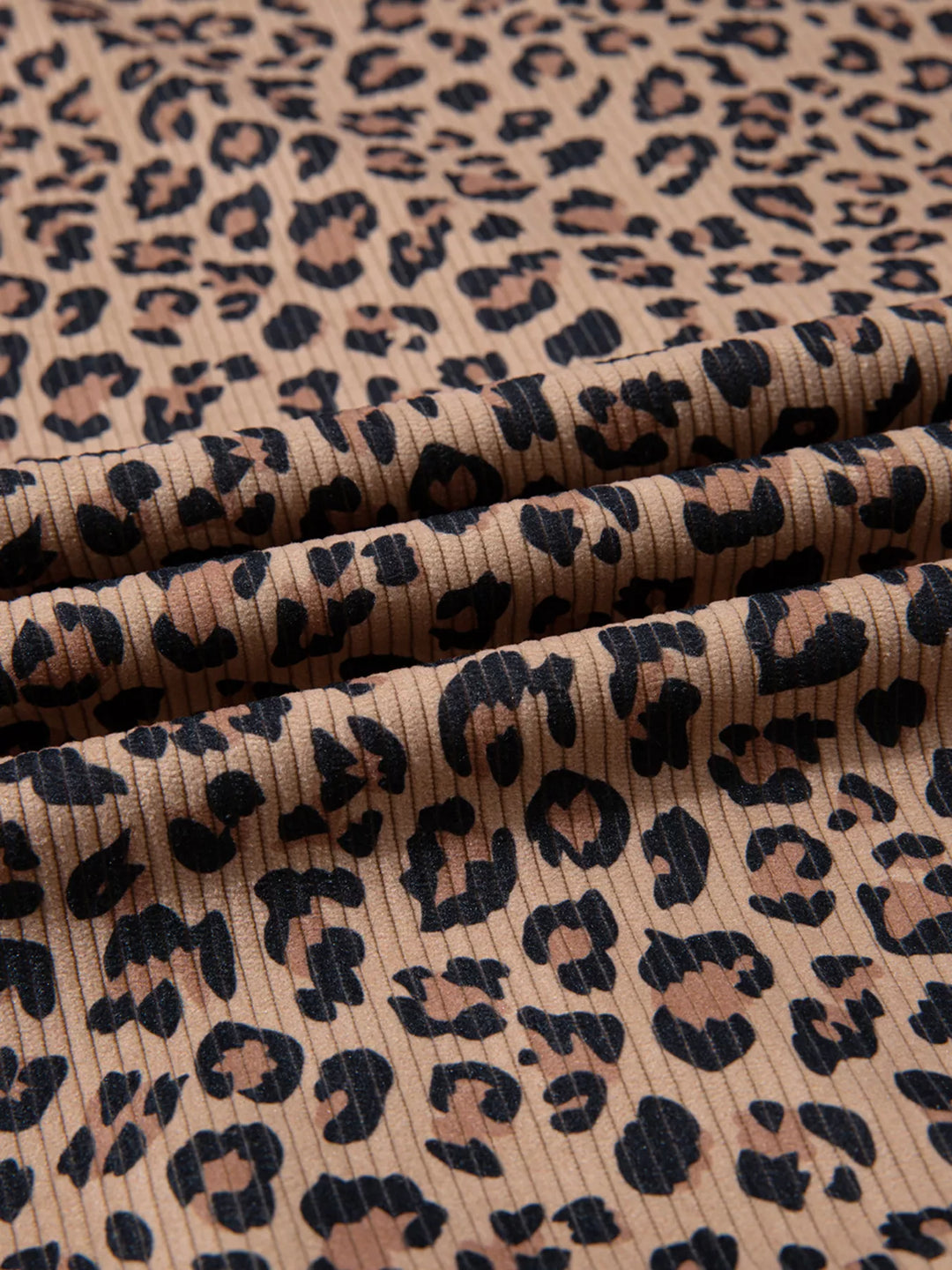 Ribbed leopard print half-zip hoodie with contrast hood
