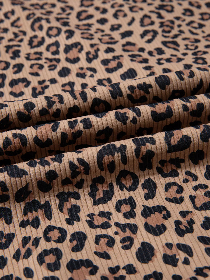 Ribbed leopard print half-zip hoodie with contrast hood