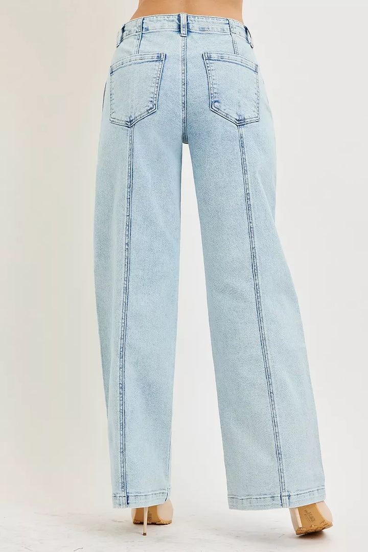High-rise slouchy wide leg jeans with center seam