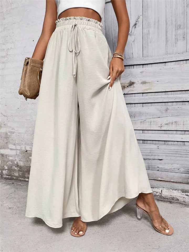 High-rise paper bag wide leg drawstring pants