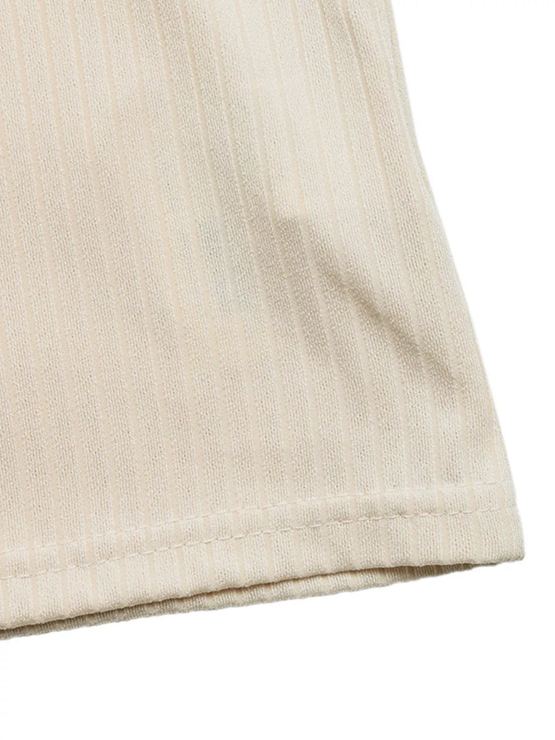 Ribbed knit polo top with striped collar trim