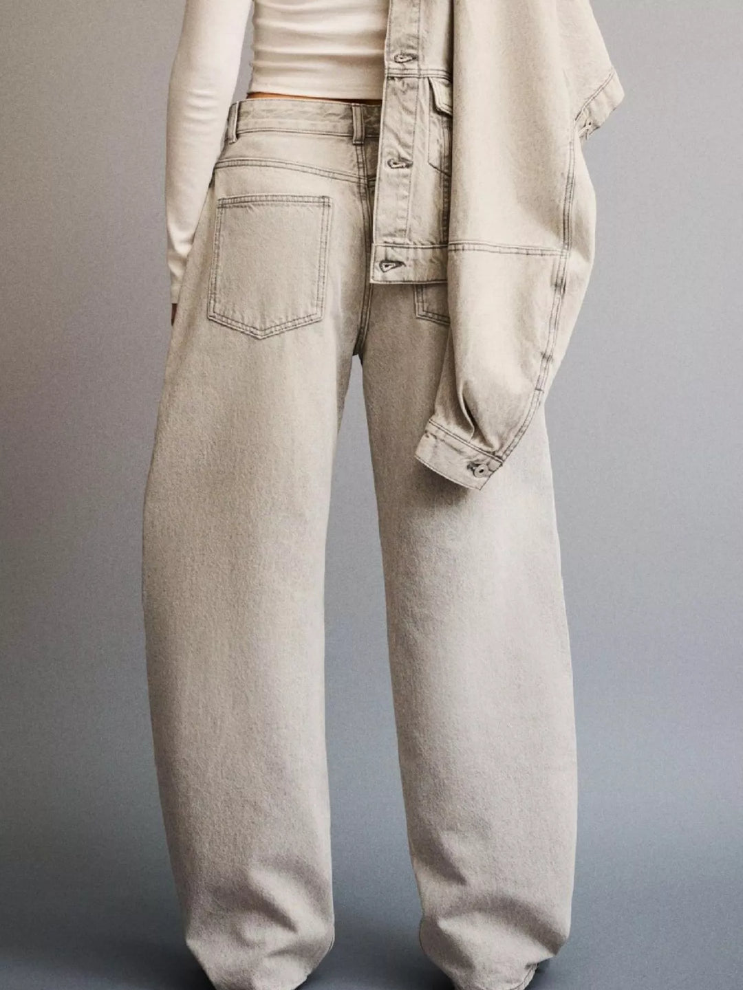 Mid-rise wide-leg washed denim jeans with five-pocket styling