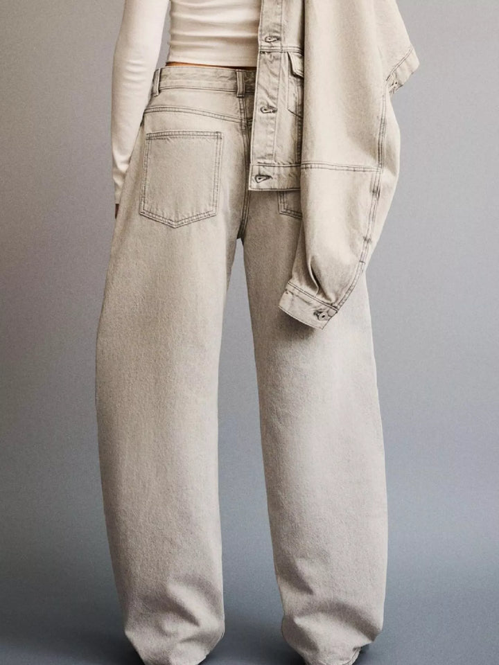 Mid-rise wide-leg washed denim jeans with five-pocket styling