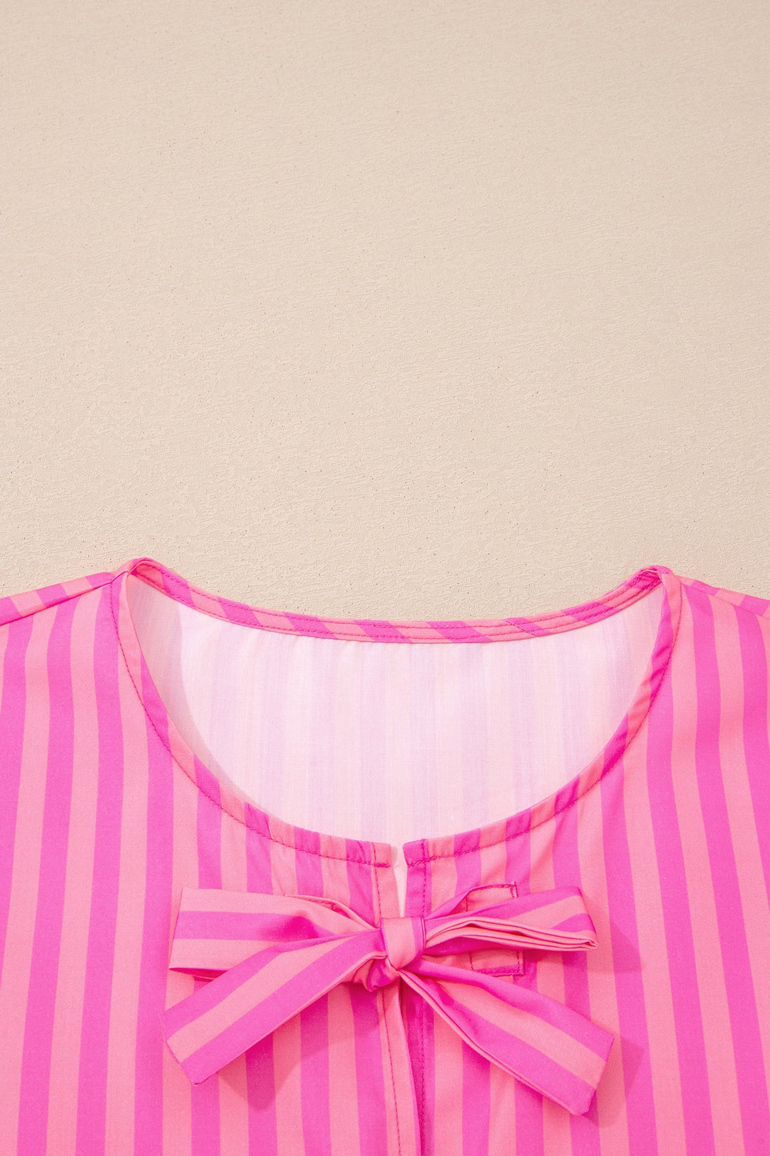 Striped puff sleeve mini dress with triple bow front