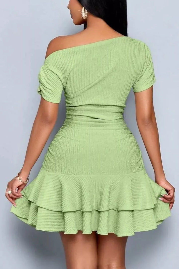 Asymmetric one-shoulder mini dress with tiered ruffle hem