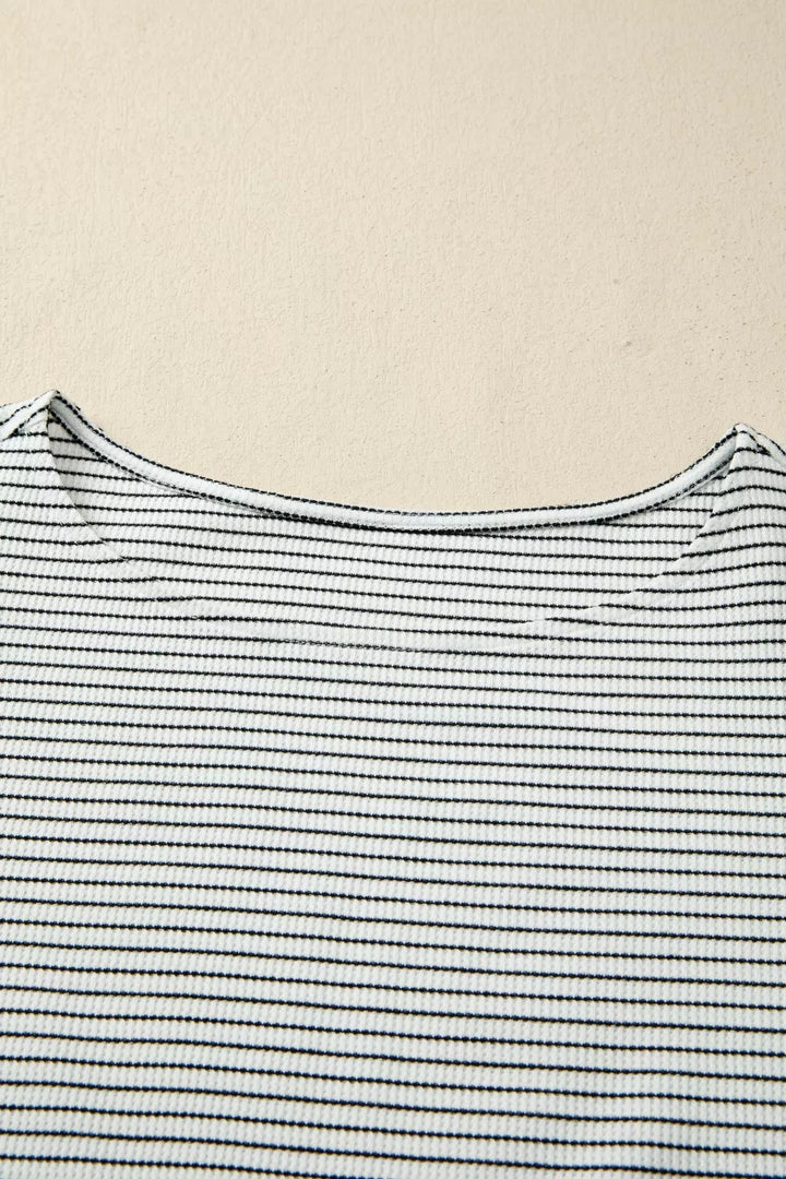 Striped tank top with ruffle shoulder trim