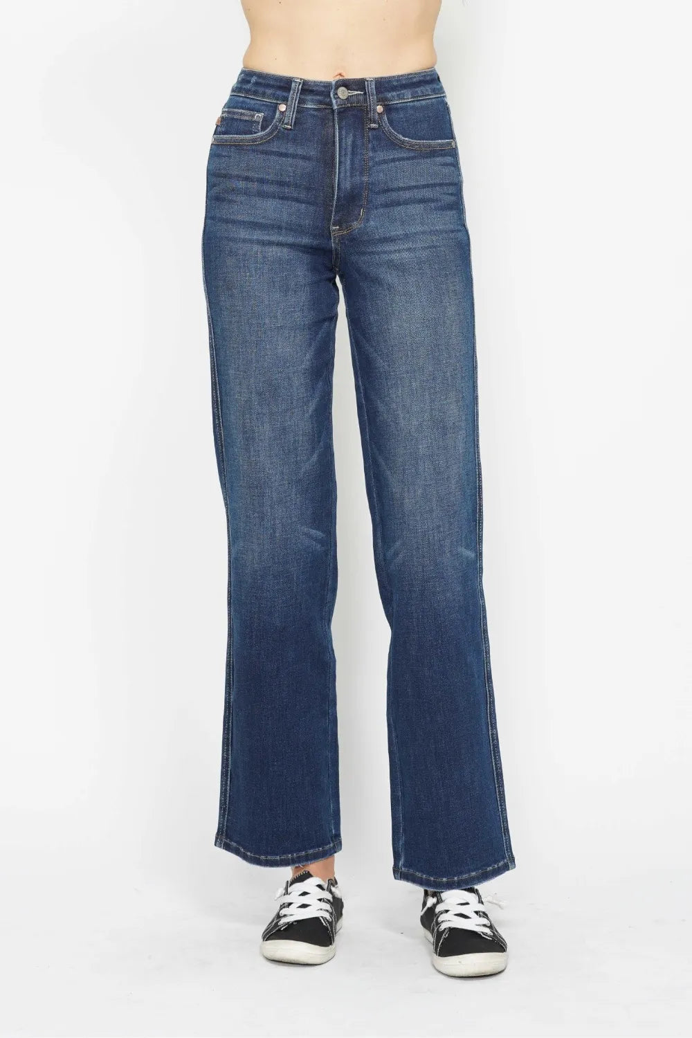 Dark High-rise tummy control straight-leg jeans