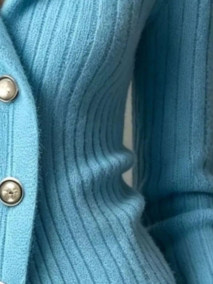 Ribbed knit shawl collar button-down cardigan