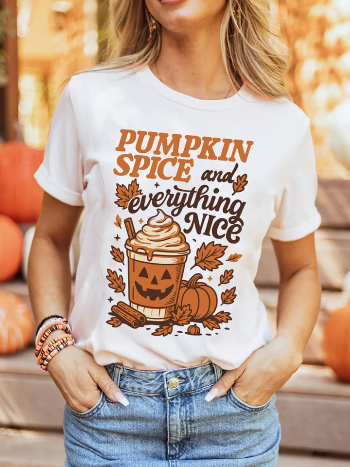 White Pumpkin spice graphic short sleeve crew neck tee