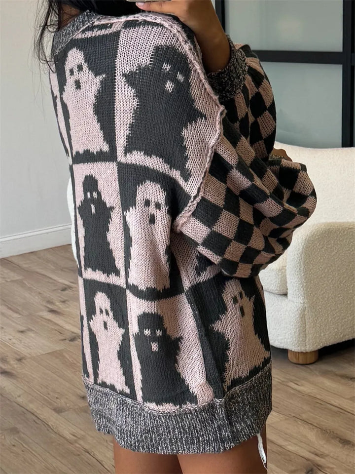 Ghost checkerboard oversized drop shoulder knit sweater