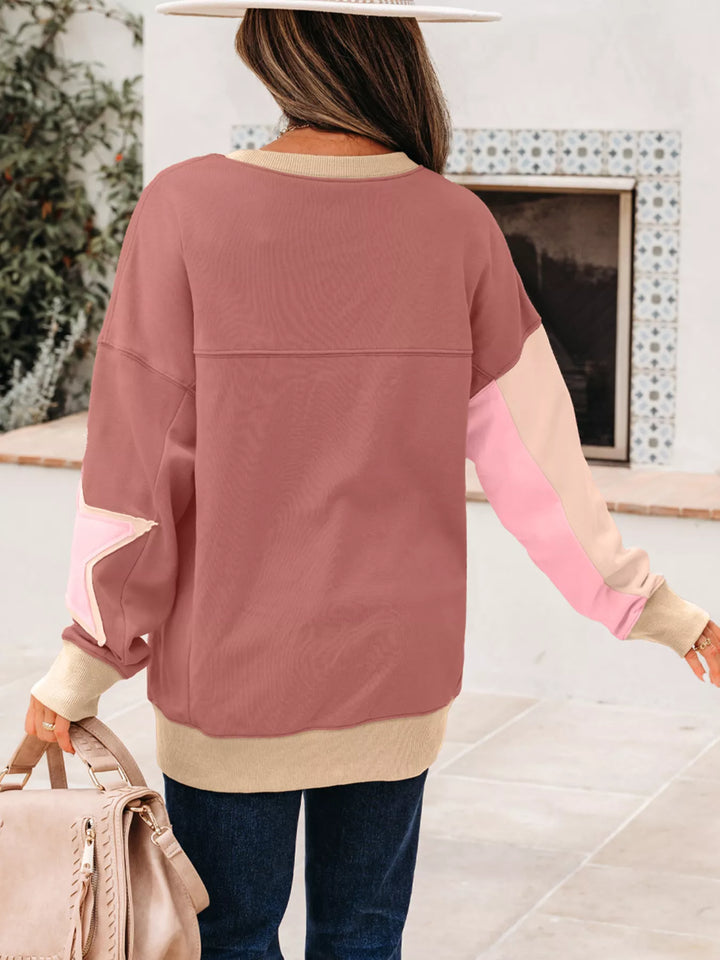Star patch drop-shoulder sweatshirt with contrast panels