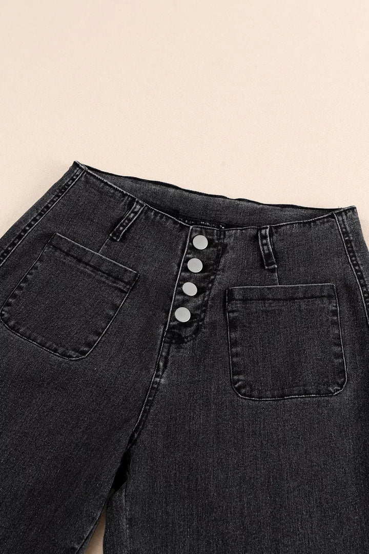 High-rise button-fly wide-leg jeans with patch pockets