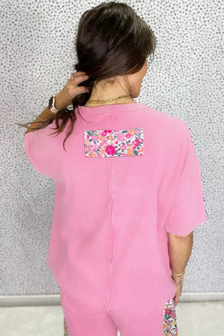 Oversized floral patch crew neck tunic tee