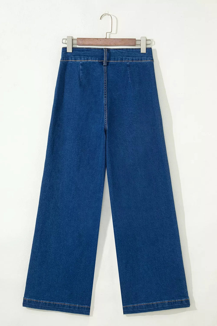 Wide leg jeans with gold bit hardware patch pockets