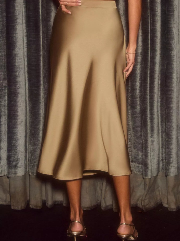Satin midi skirt with bias-cut A-line drape