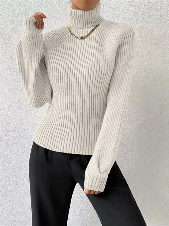 Ribbed knit turtleneck sweater with fitted long sleeves