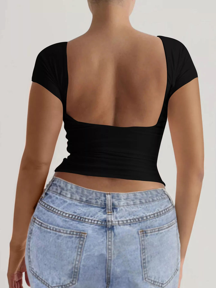 Slim-fit backless short-sleeve crop tee