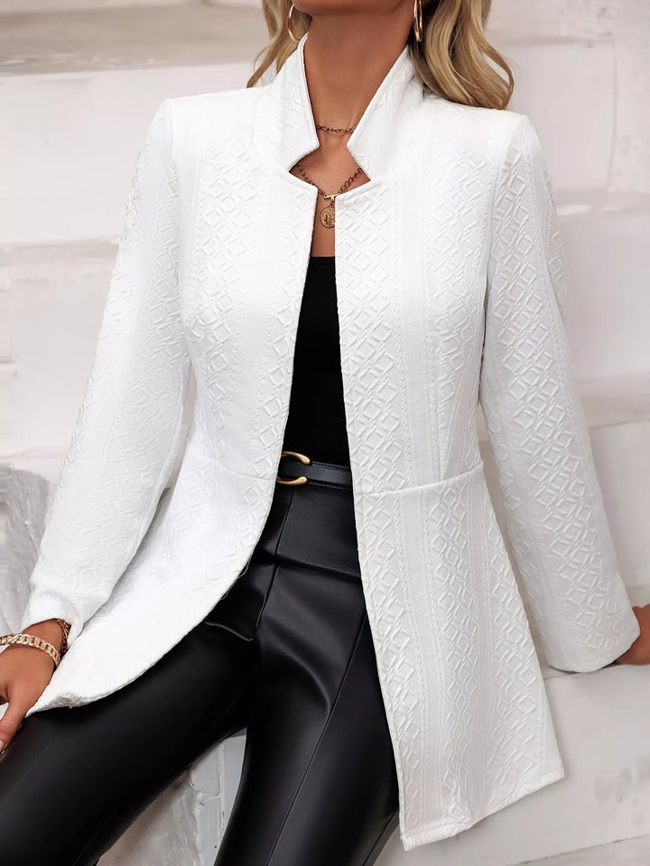 Textured open-front slim blazer with notch lapel