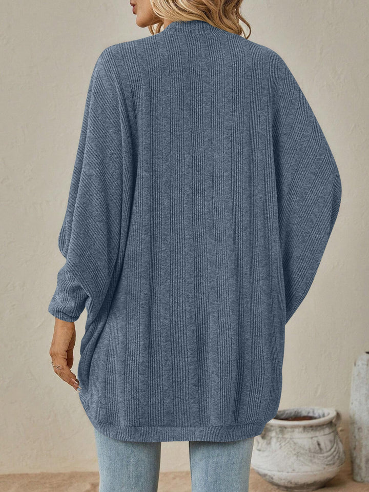 Ribbed open-front batwing sleeve cardigan