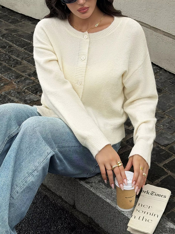 Cropped button-front cardigan with dropped shoulders