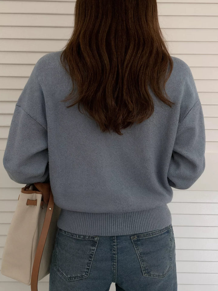 Contrast collar dropped-shoulder knit polo sweater