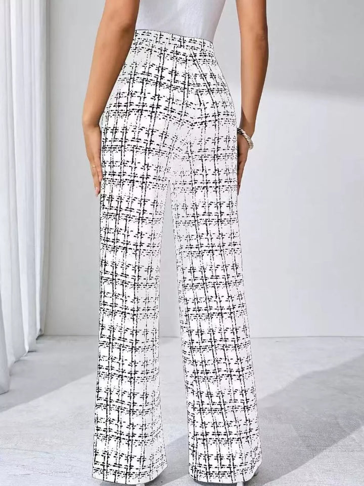 Plaid print wide-leg high-rise pants
