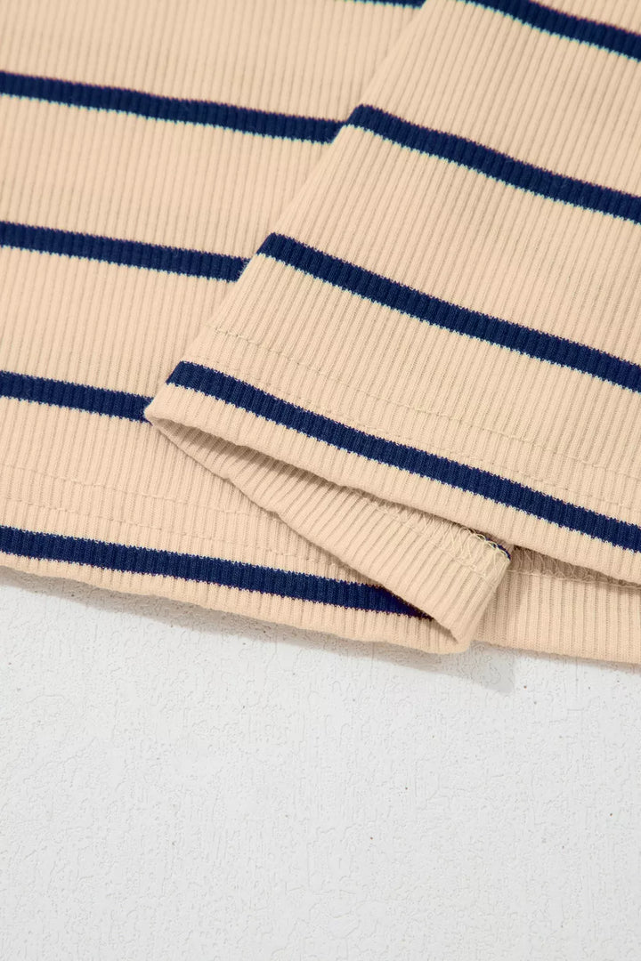 Striped mock neck short sleeve knit top