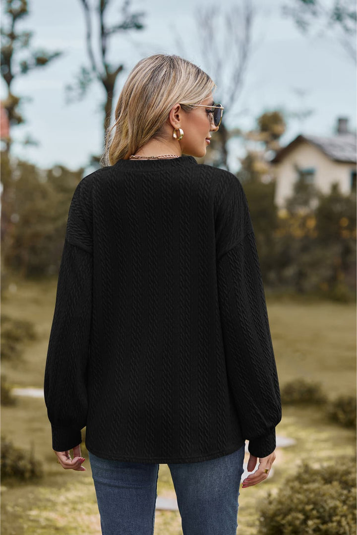 Textured knit V-neck top with dropped shoulders