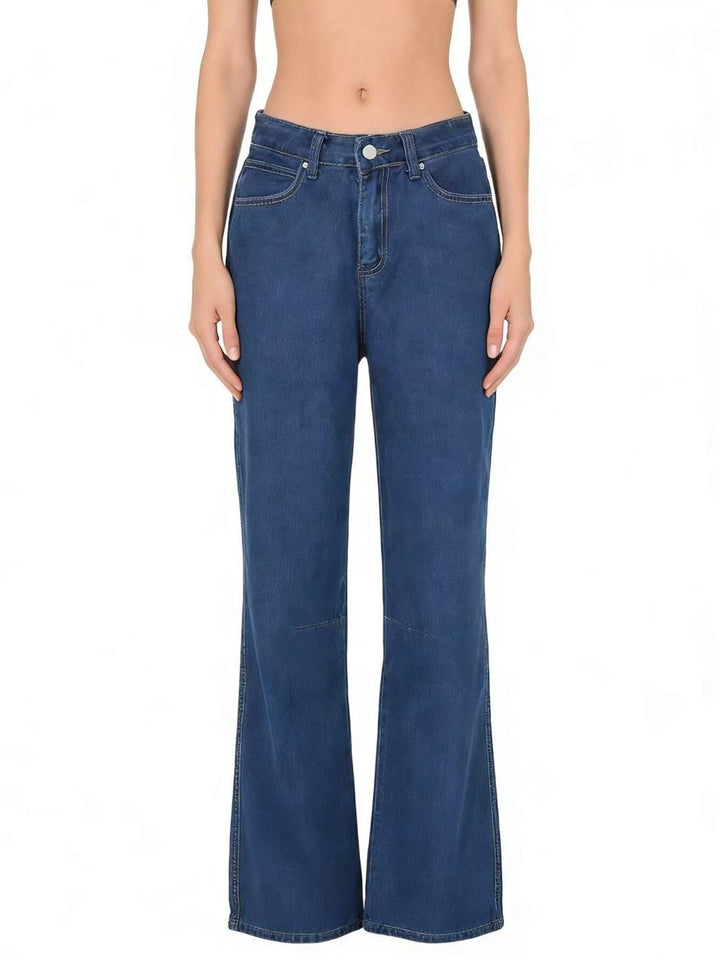 High-rise wide leg jeans with knee seam detail
