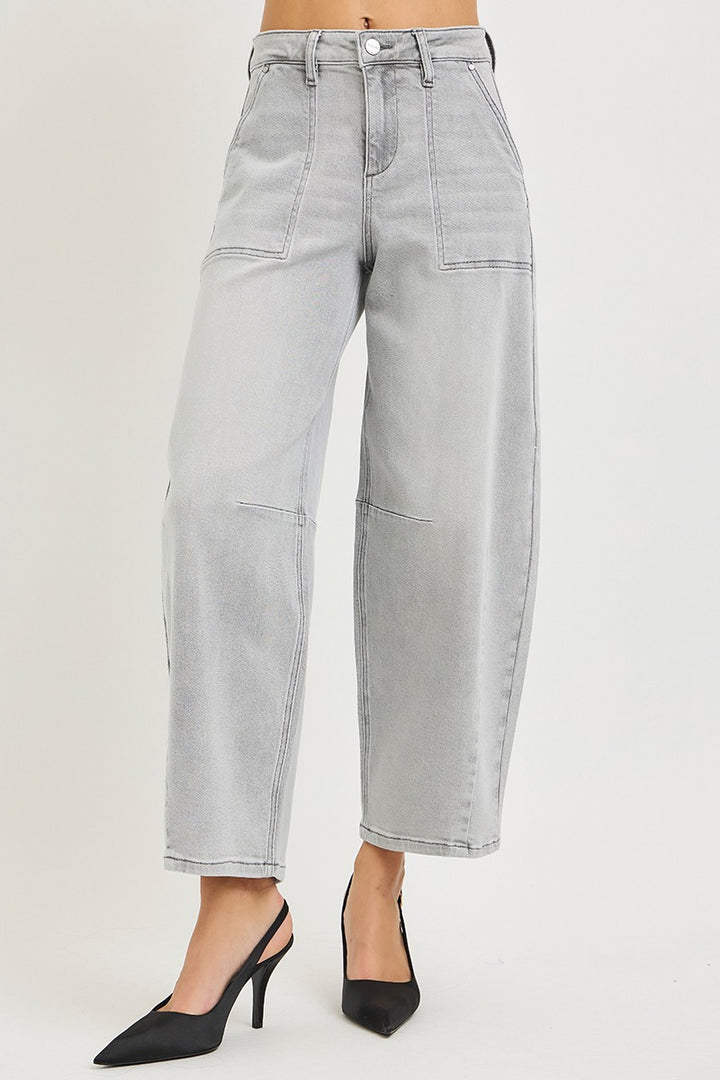Slouchy high-rise barrel jeans with patch pockets