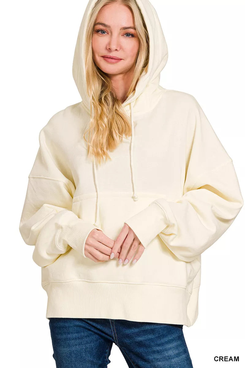 Oversized fleece hoodie with kangaroo pocket and drawstring hood