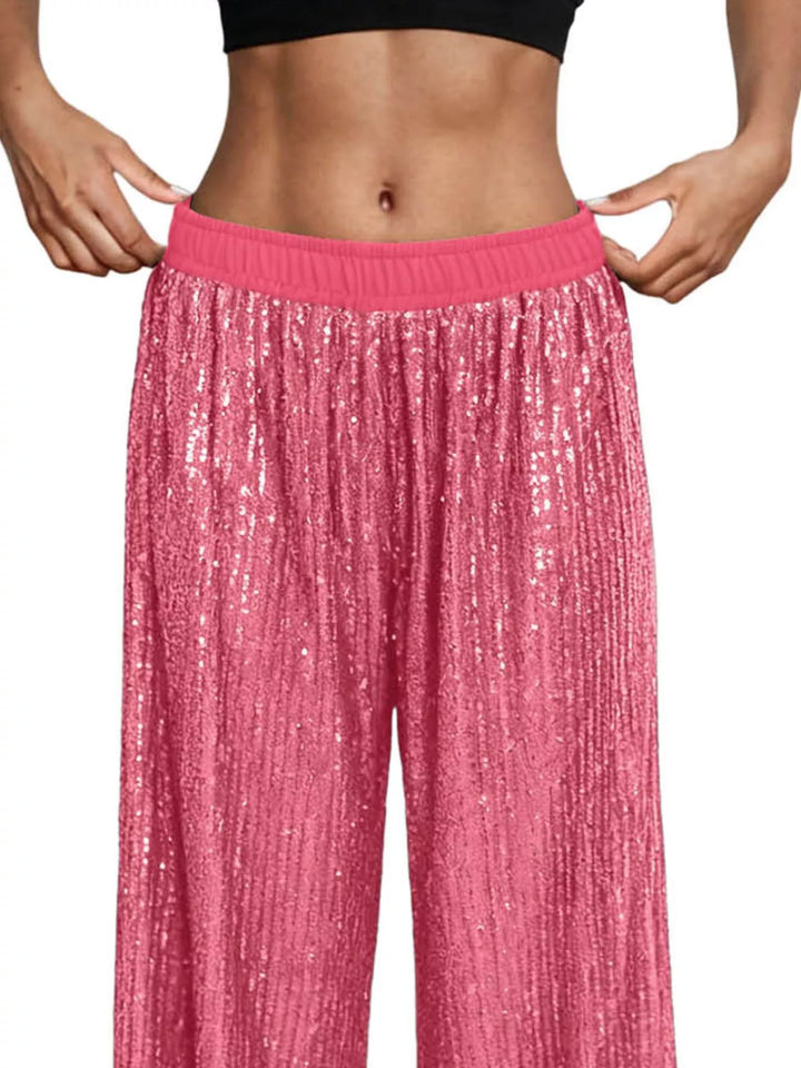 All-over sequin wide-leg pants with elastic waist