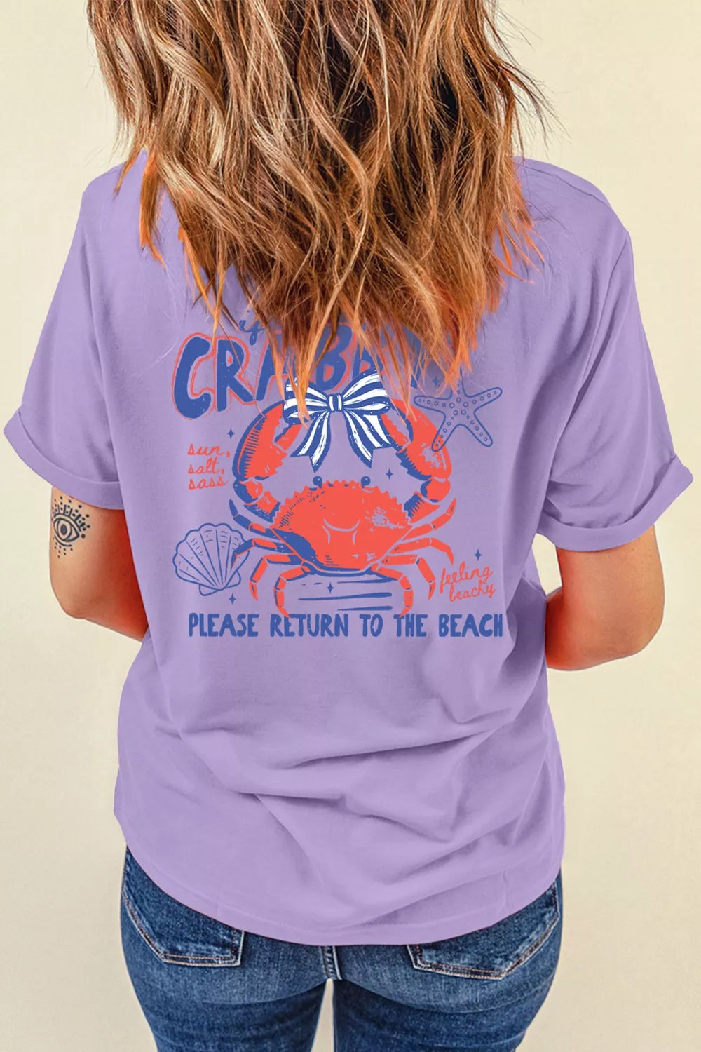 Oversized crab graphic beach tee with rolled cuffs
