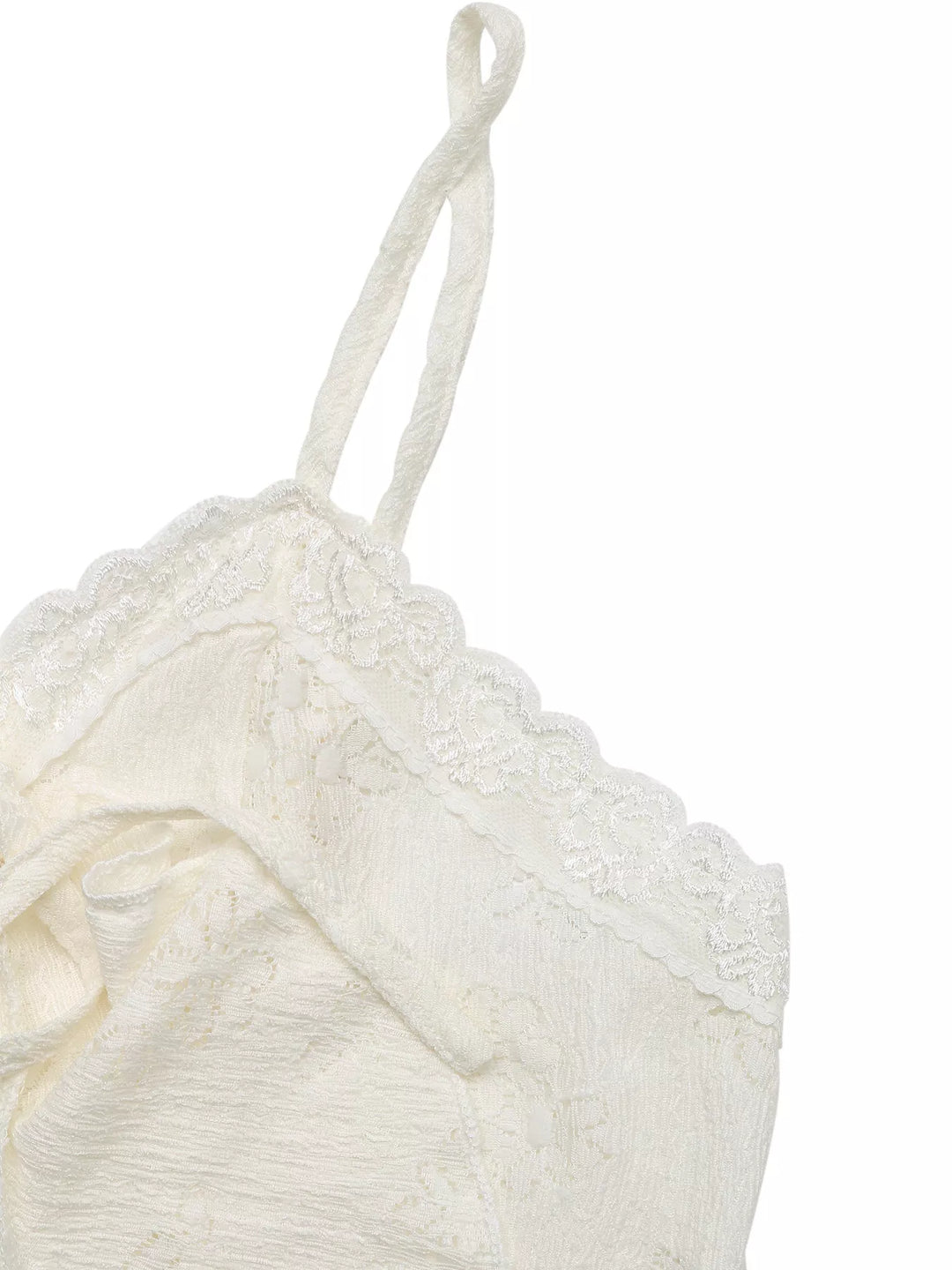 Lace tie-front cami with ruffle handkerchief hem