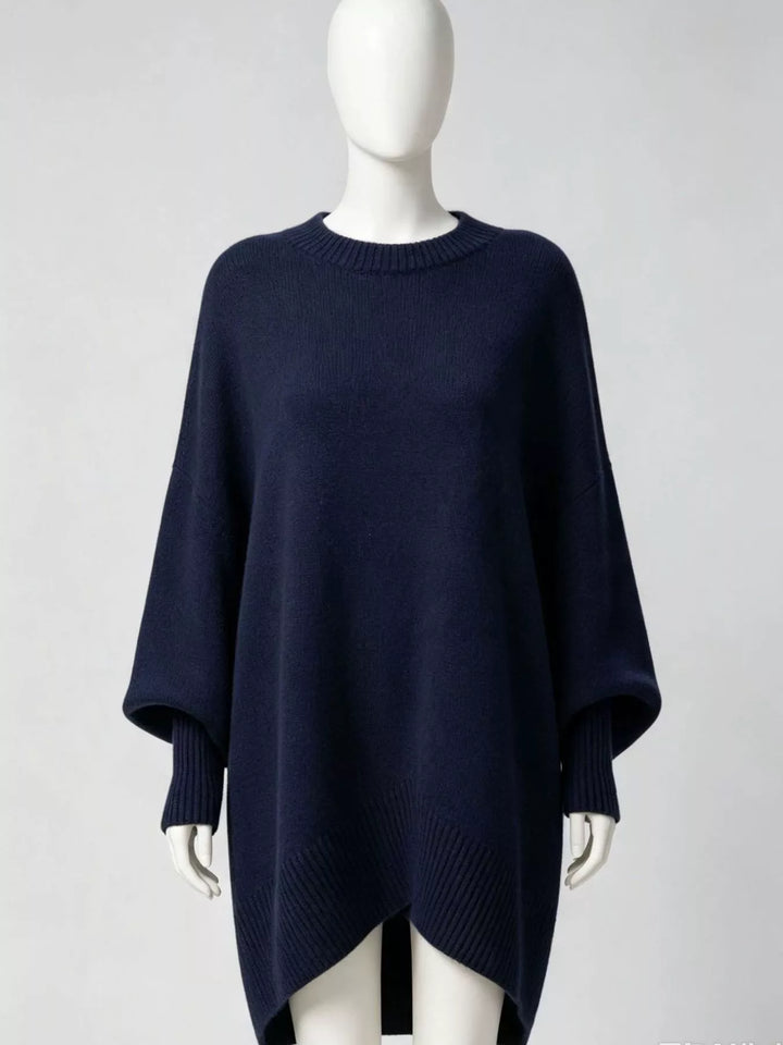 Navy Batwing sleeve asymmetric hem oversized knit sweater