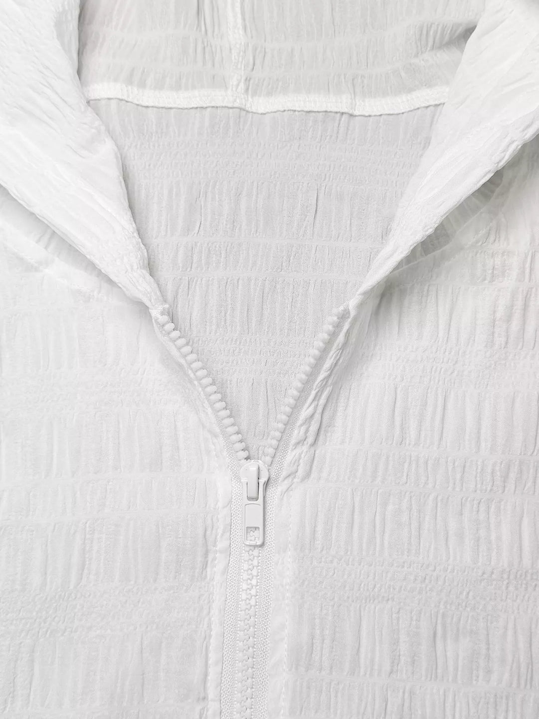 Lightweight crinkle-textured zip-up hooded jacket