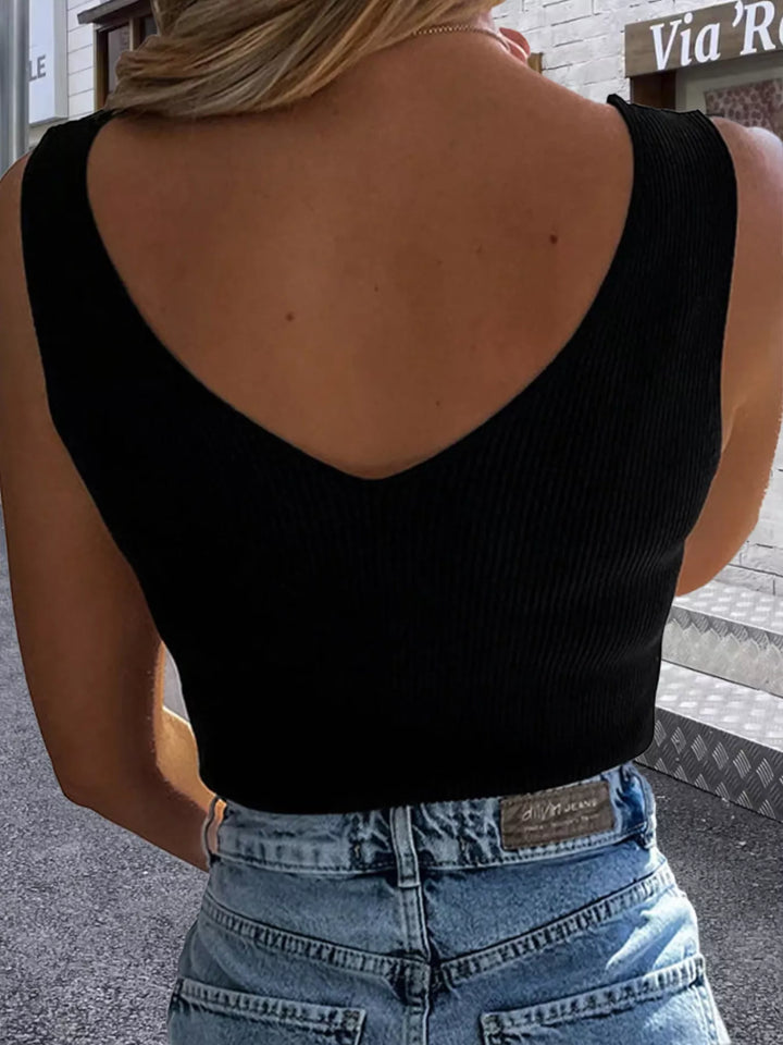 Ribbed knit V-neck slim-fit tank top