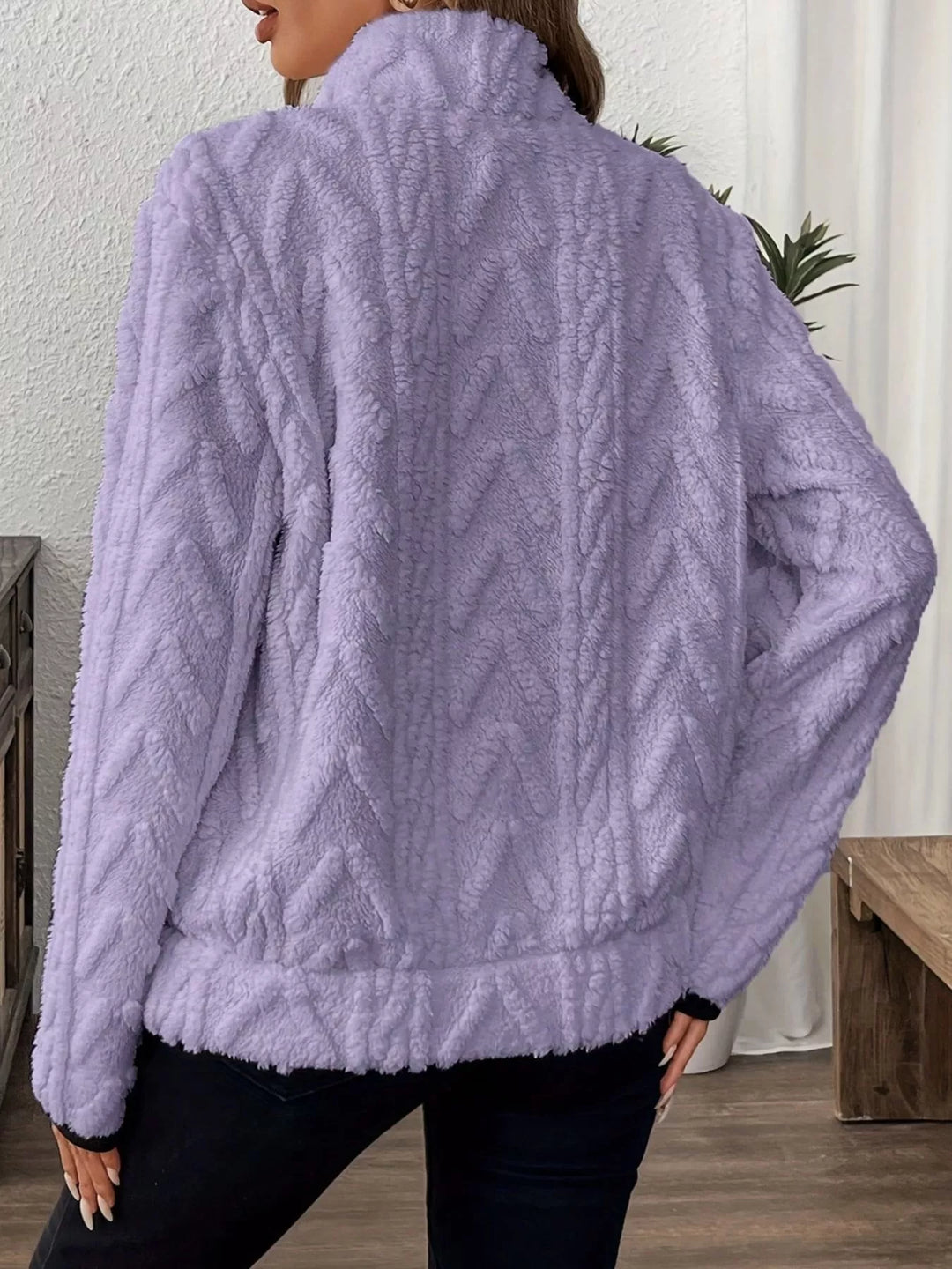 Textured fleece half-zip pullover with kangaroo pocket