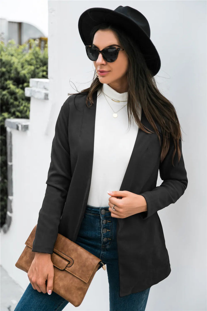 Open front shawl collar longline blazer