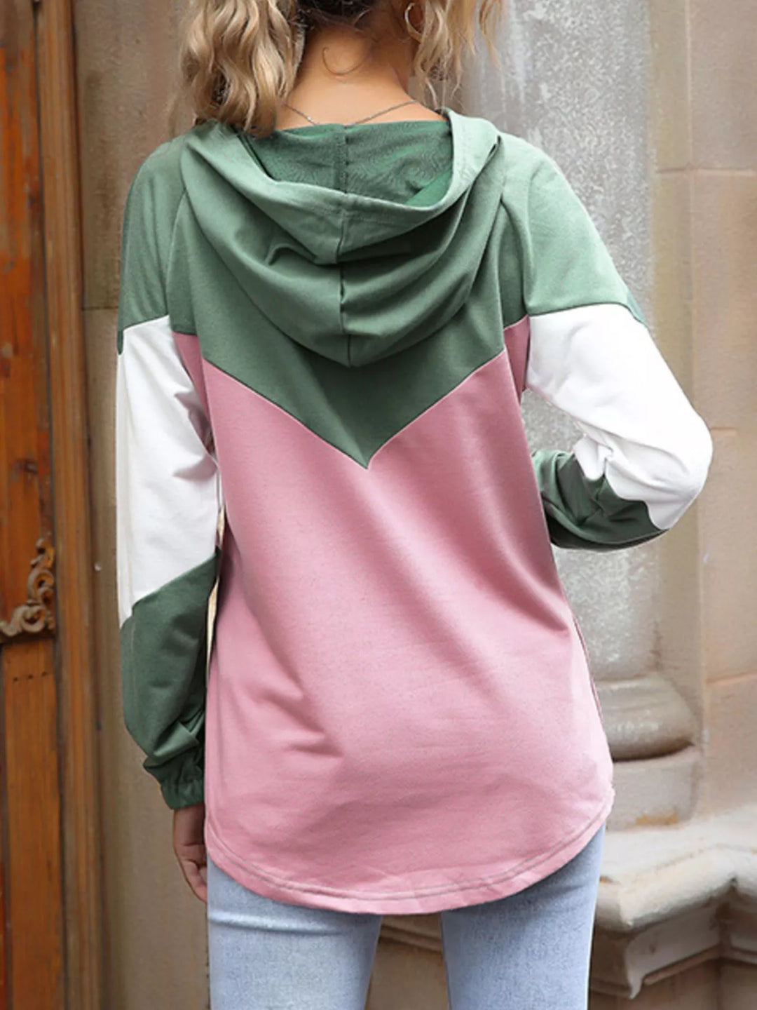 Color block drawstring hoodie with contrast sleeves