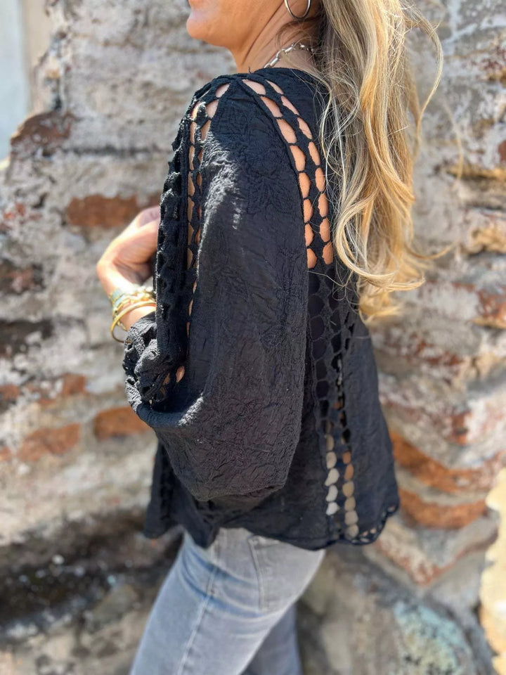 Embroidered floral lace open-front cardigan with crochet trim