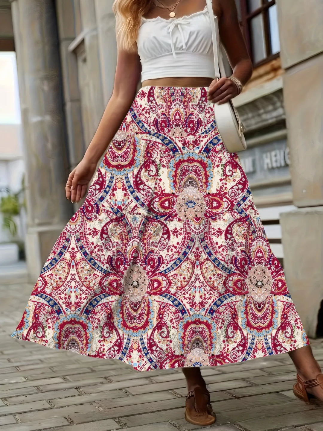 Scarlet Smocked high-waist paisley print maxi skirt